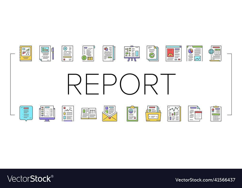 Reports documentation collection icons set vector image Reports documentation collection icons set