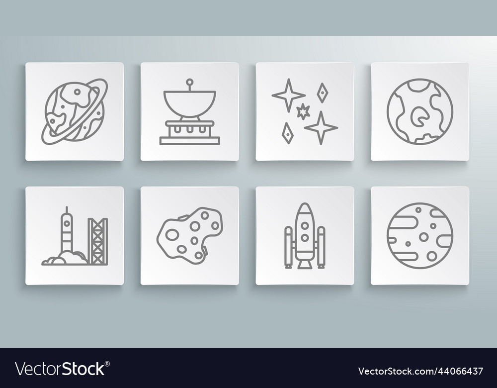Set line rocket launch from the spaceport planet vector image Set line rocket launch from the spaceport planet