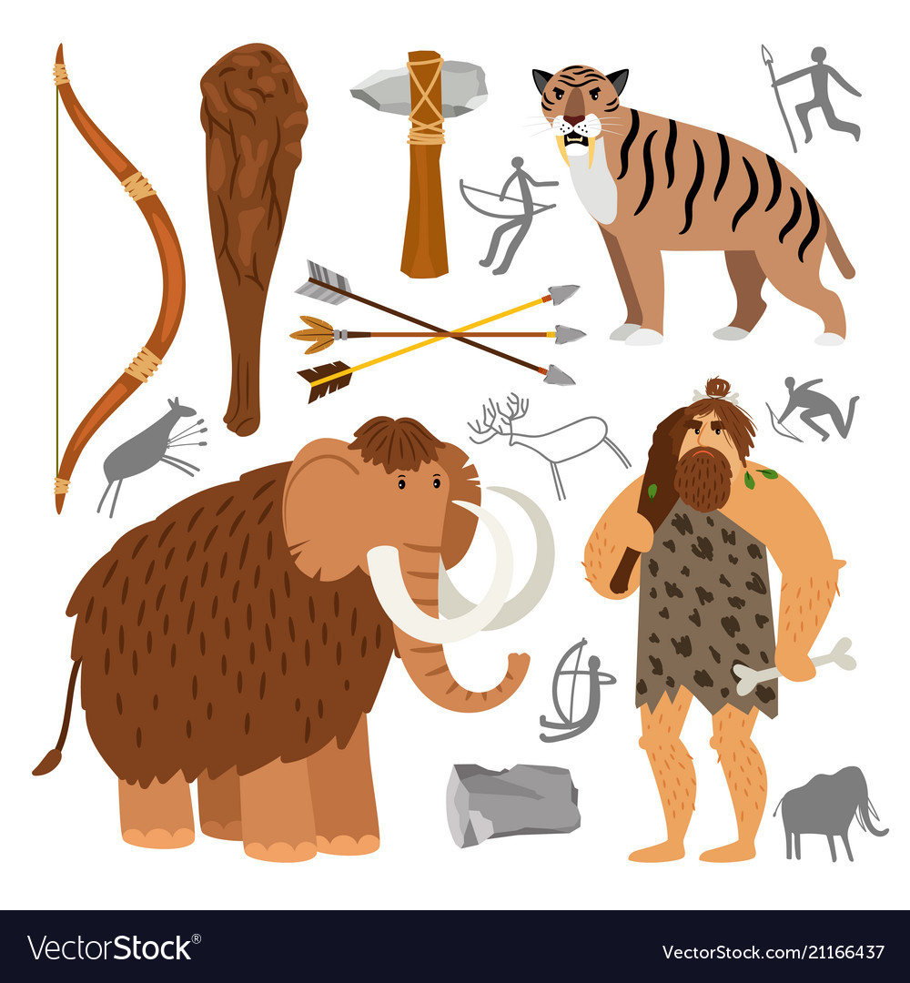 Stone age neanderthal caveman icons