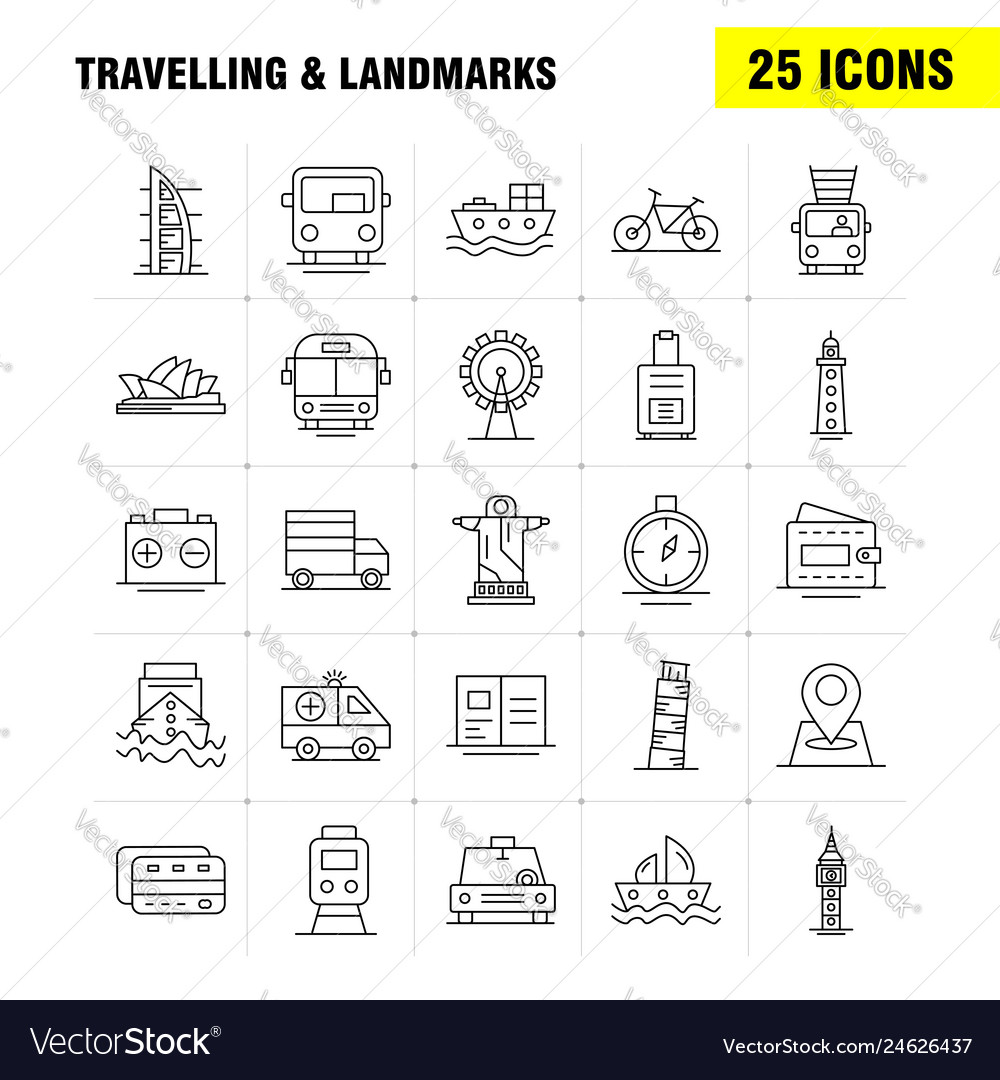 Travelling and landmarks line icon for web print vector image Travelling and landmarks line icon for web print