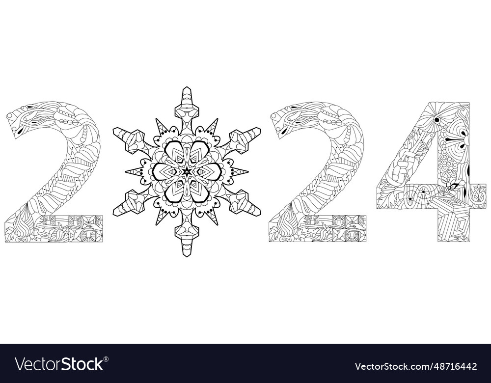 2024 number design with snowflake for coloring