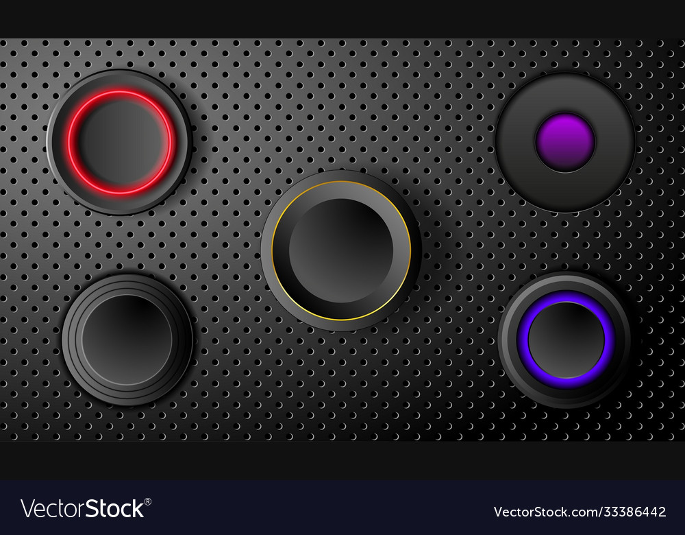 Buttons on black perforated metal background