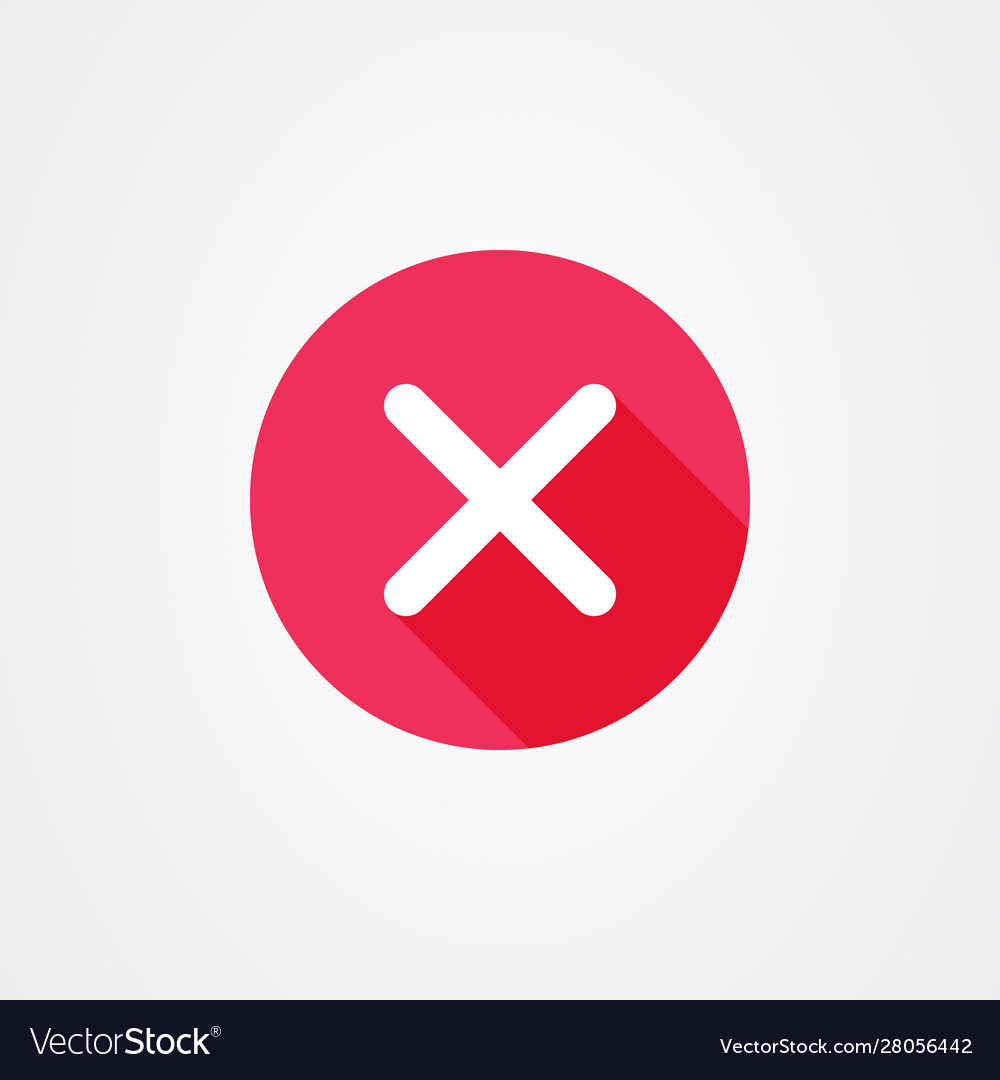 Cancel icon in red with long shadow effect close Vector Image