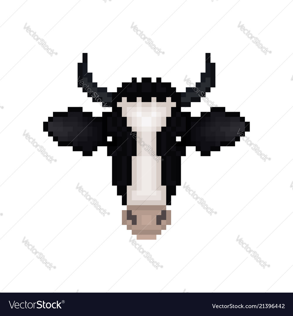 cartoon pixelated cow icon pixel design cow vector image pixeldesign