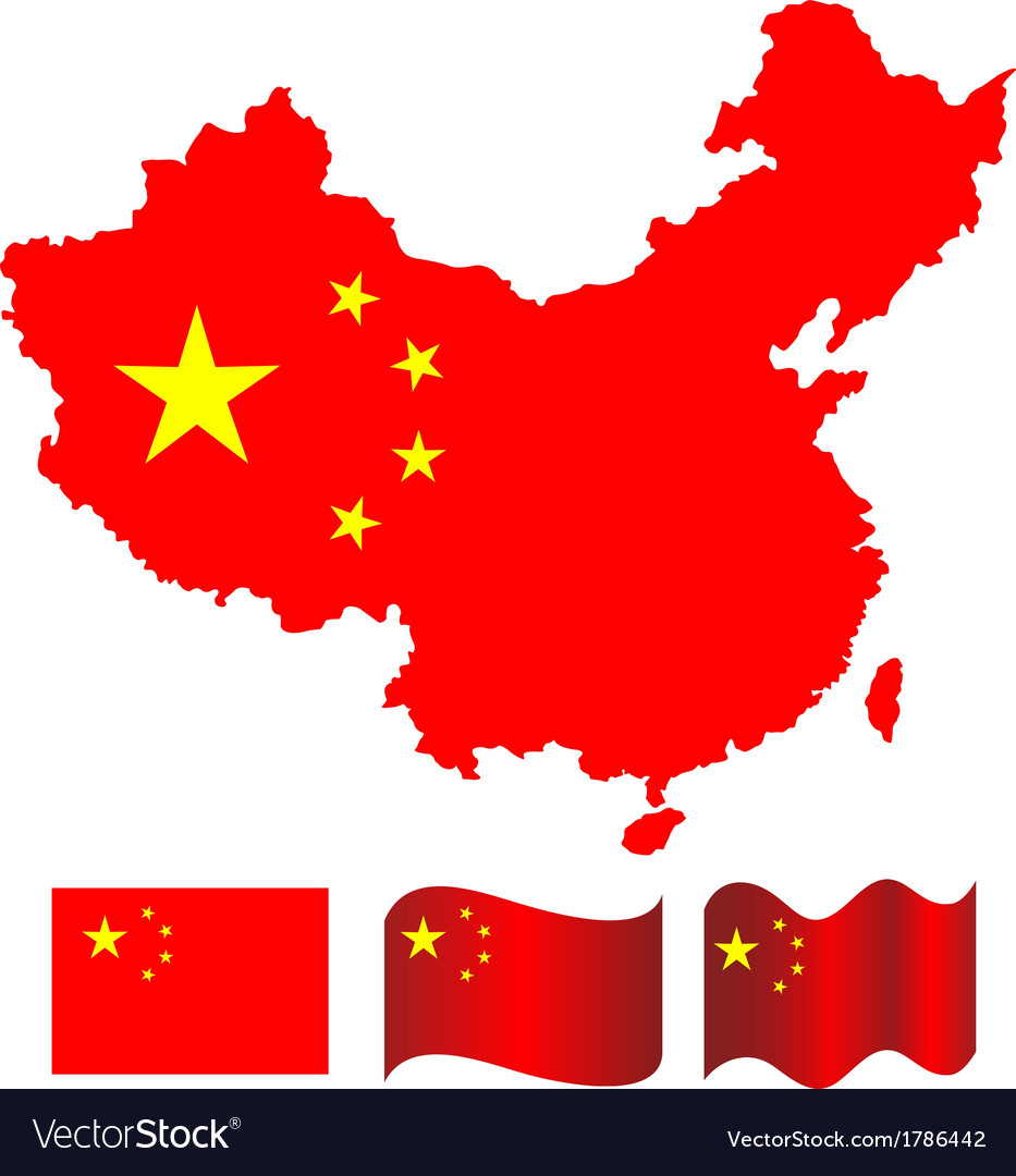 China map and flag of Royalty Free Vector Image