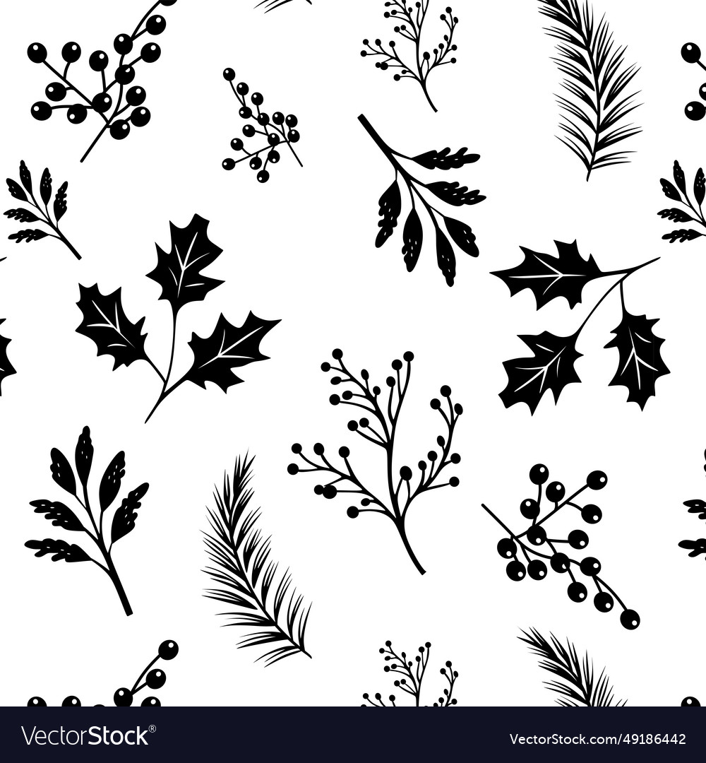 Christmas seamless pattern black silhouette Vector Image