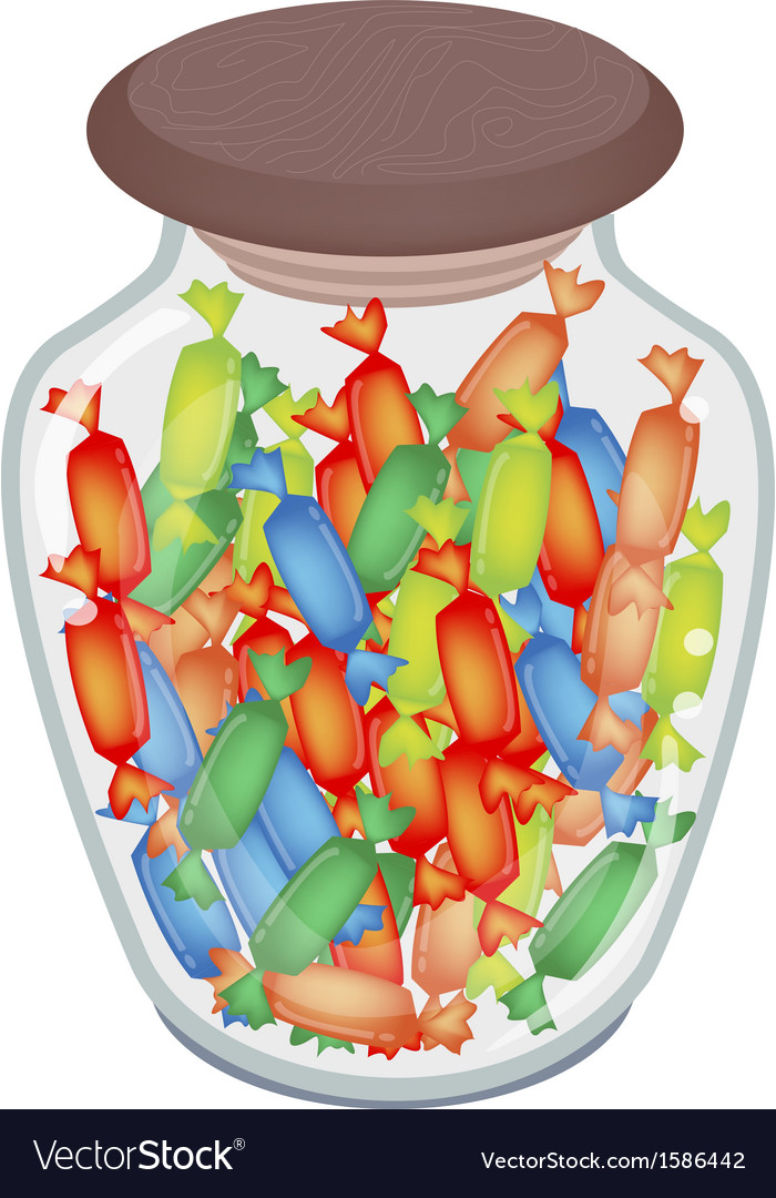 Different colors of hard candies in glass jar