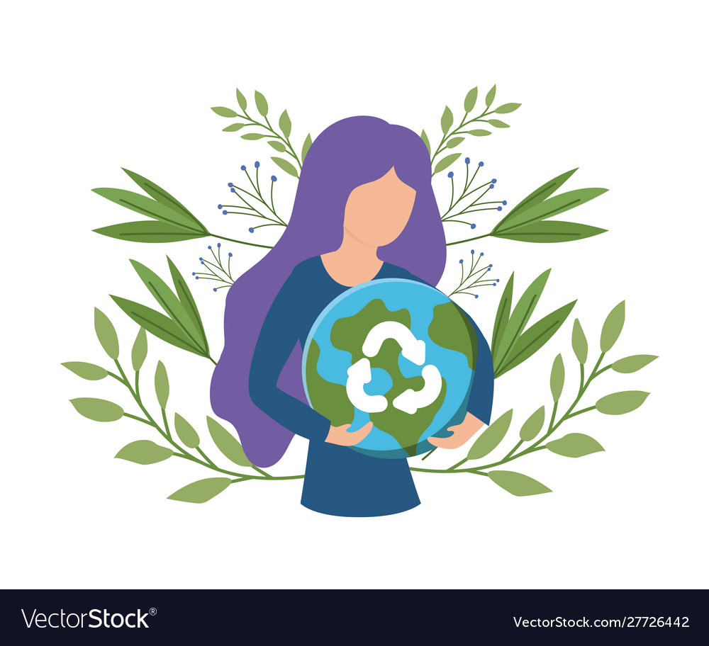 Eco friendly scene and woman with planet earth