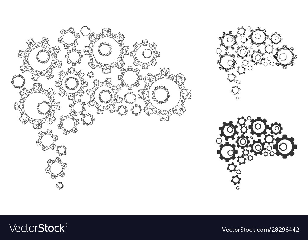 Gear brain mesh network model and triangle vector image Gear brain mesh network model and triangle