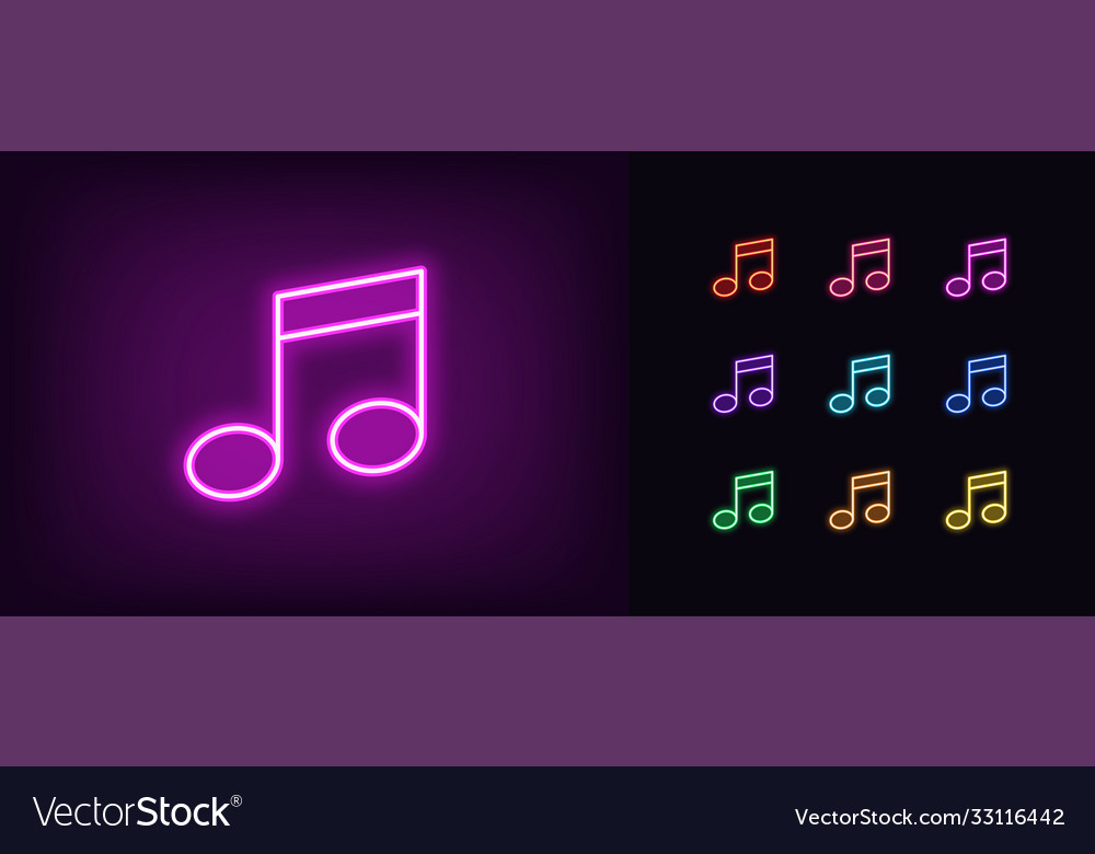 Neon music note icon glowing sign melody Vector Image