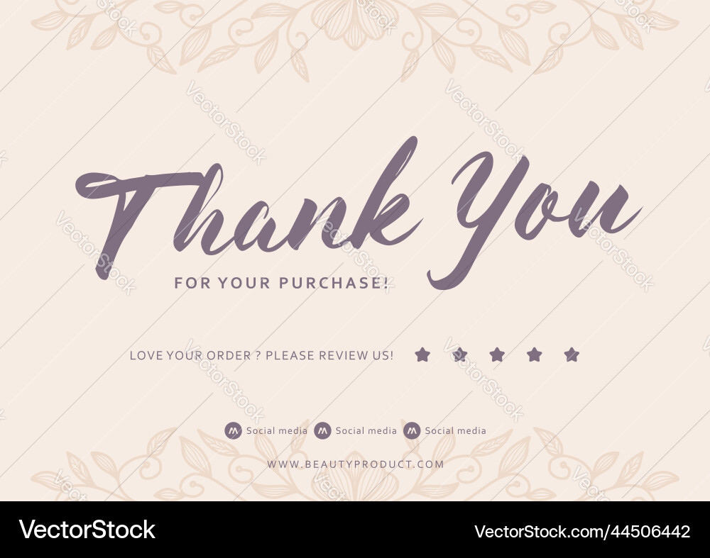 Rustic thank you card template with flower leaf Vector Image
