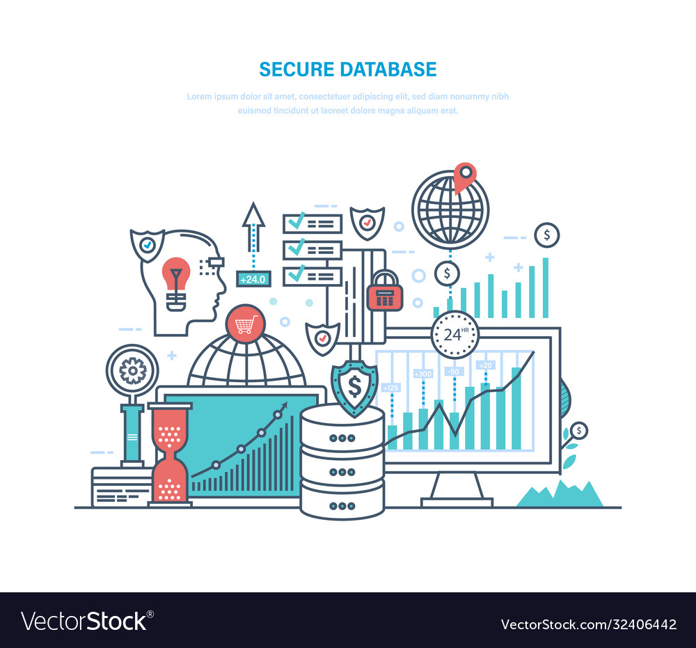 Secure database data protection backup files vector image Secure database data protection backup files