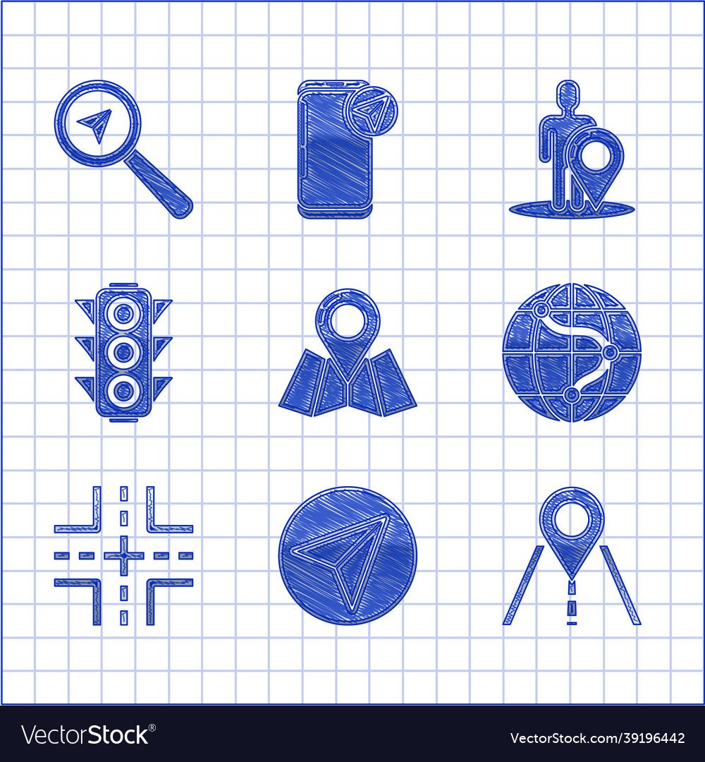 Set folded map with location marker paper vector image Set folded map with location marker paper