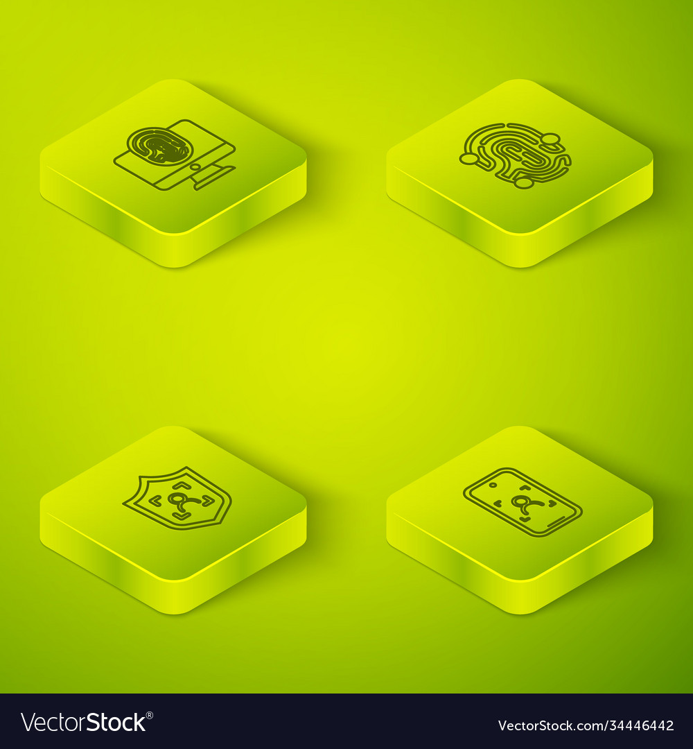 Set isometric fingerprint shield face recognition vector image Set isometric fingerprint shield face recognition
