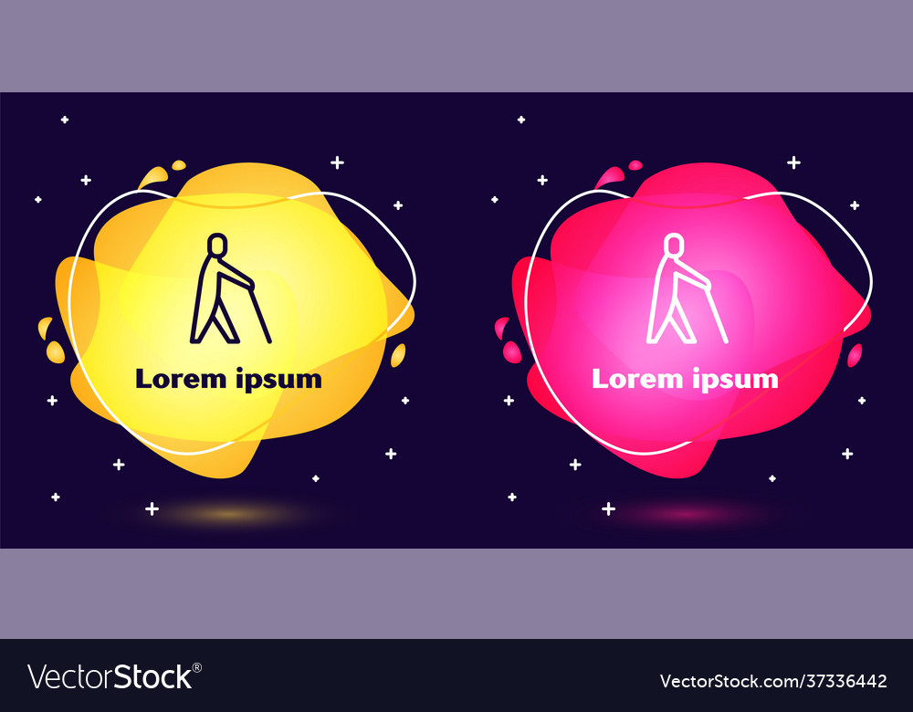 Set line blind human holding stick icon isolated