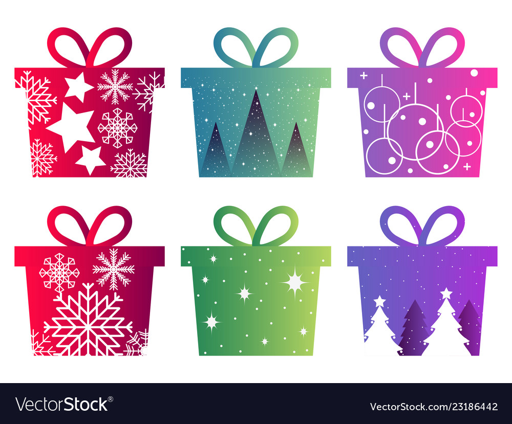 Set of christmas boxes with a pattern vector image Set of christmas boxes with a pattern