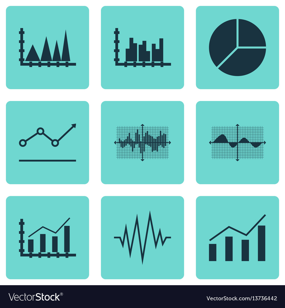 Set of graphs diagrams and statistics icons vector image Set of graphs diagrams and statistics icons