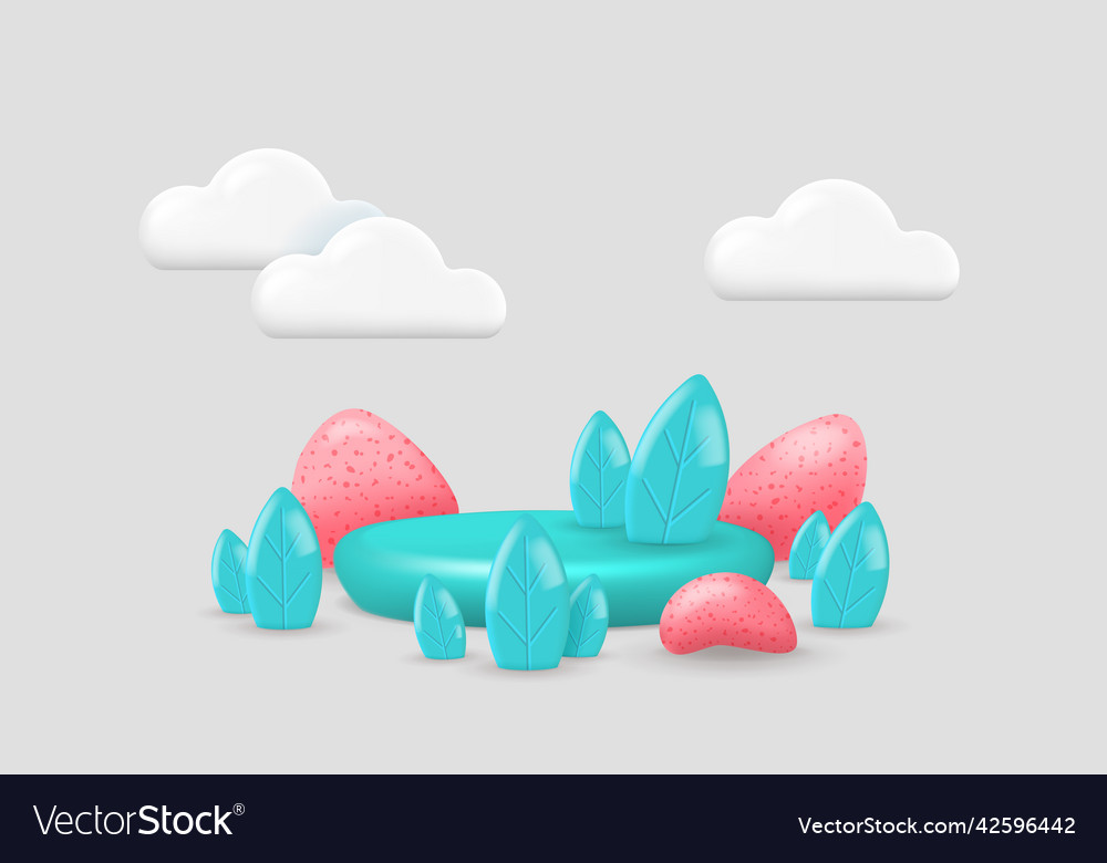 Spring scene with 3d objects vector image Spring scene with 3d objects