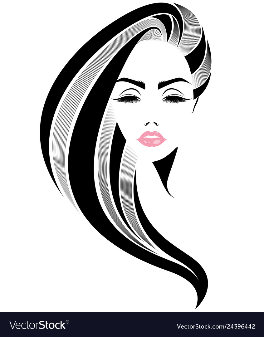 Women Long Hair Style Icon Logo Face Royalty Free Vector