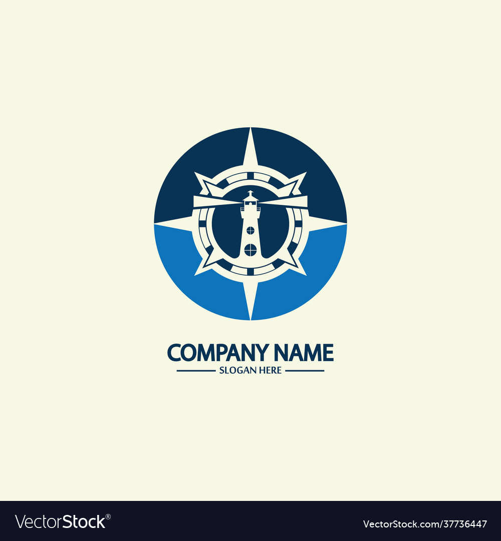 Compass and lighthouse logo design template