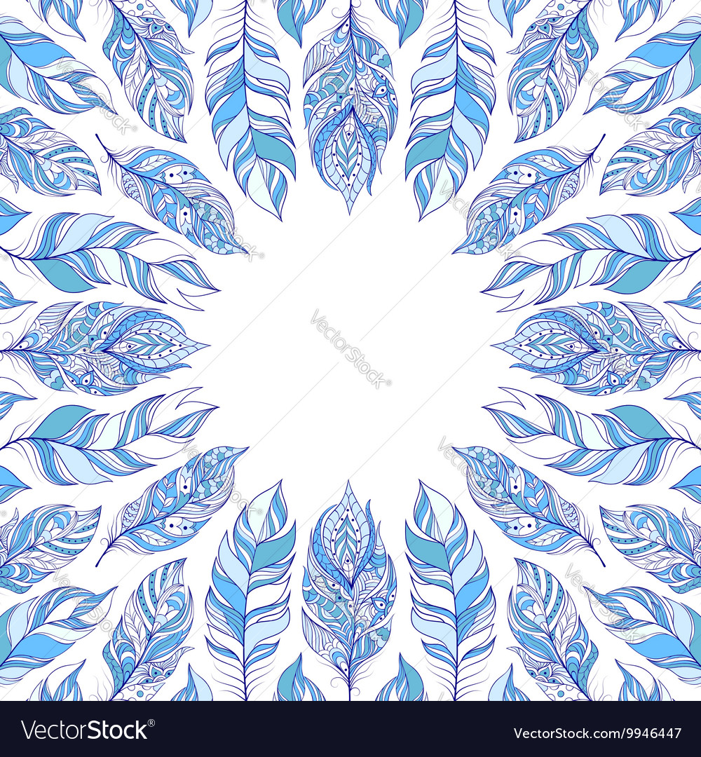 Frame with abstract colorful feathers