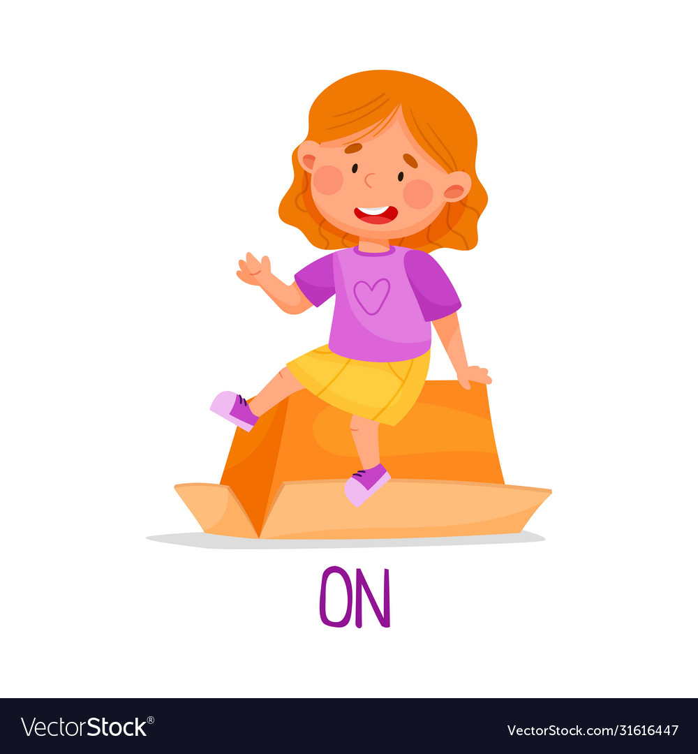 Little red haired girl sitting on carton box as Vector Image