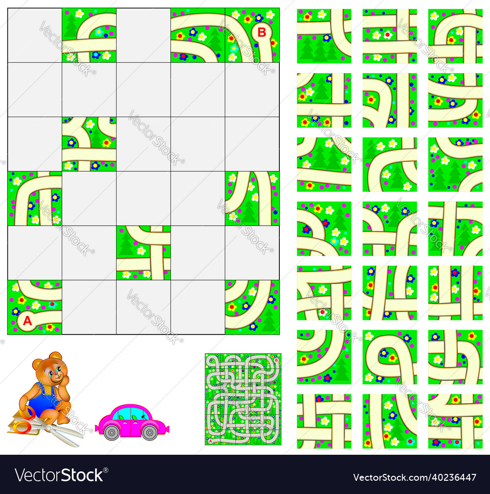 Logic puzzle with labyrinth cut the squares