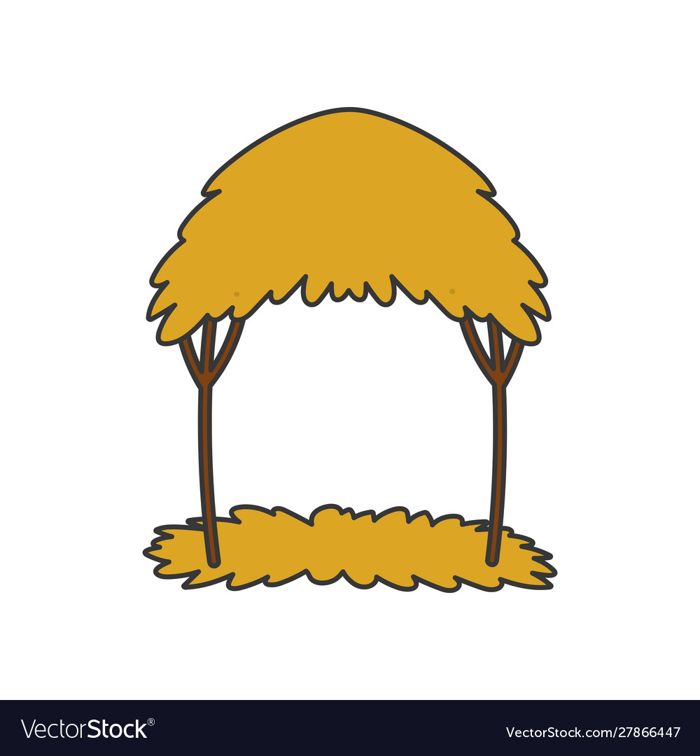 Rustic hut branches leaves grass nature Royalty Free Vector