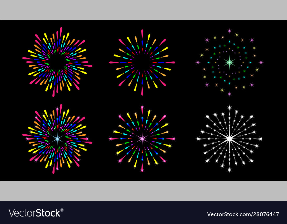Set colorful round firework splash isolated vector image Set colorful round firework splash isolated