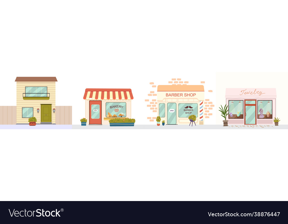 Street building facade shops and houses set