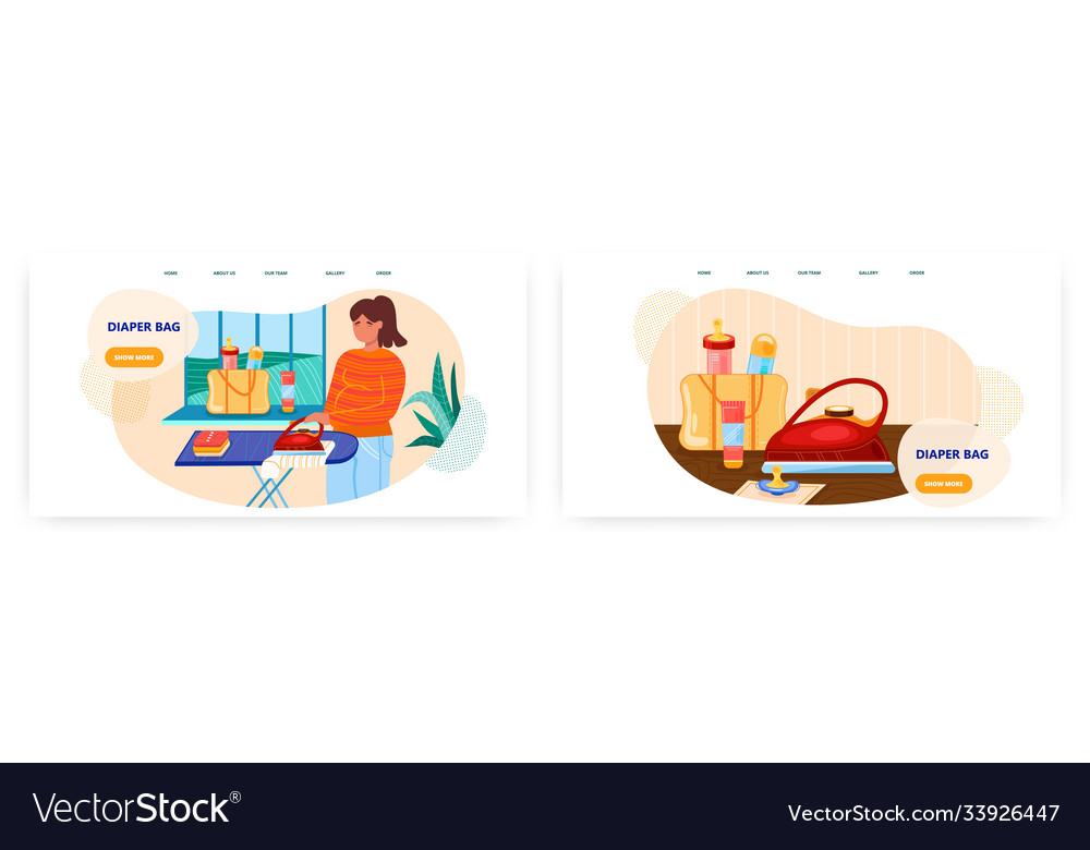 Woman ironing newborn baby clothes baby care Vector Image