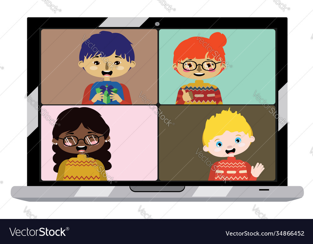 Boys and girls on laptop screen Royalty Free Vector Image