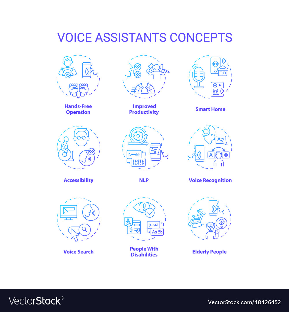 Gradient icons representing voice assistants Vector Image