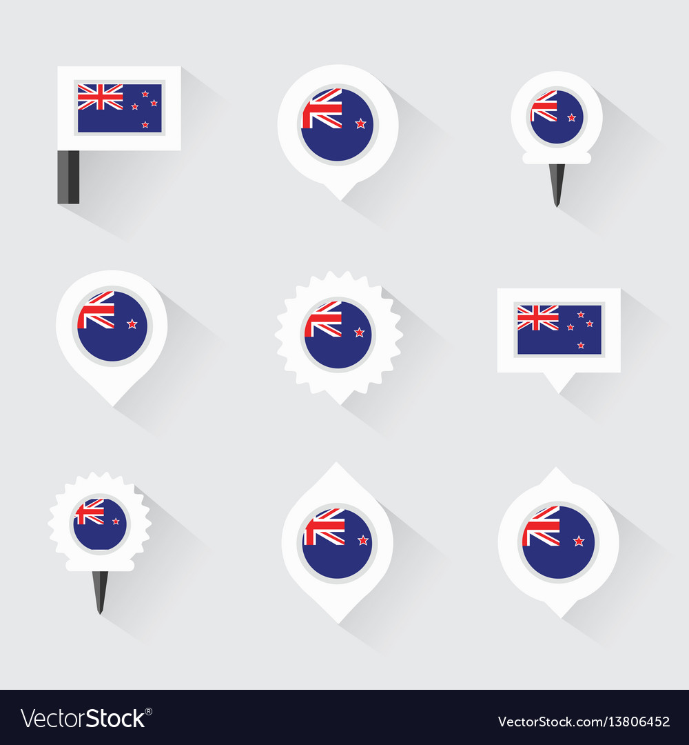 New zealand flag and pins for infographic map