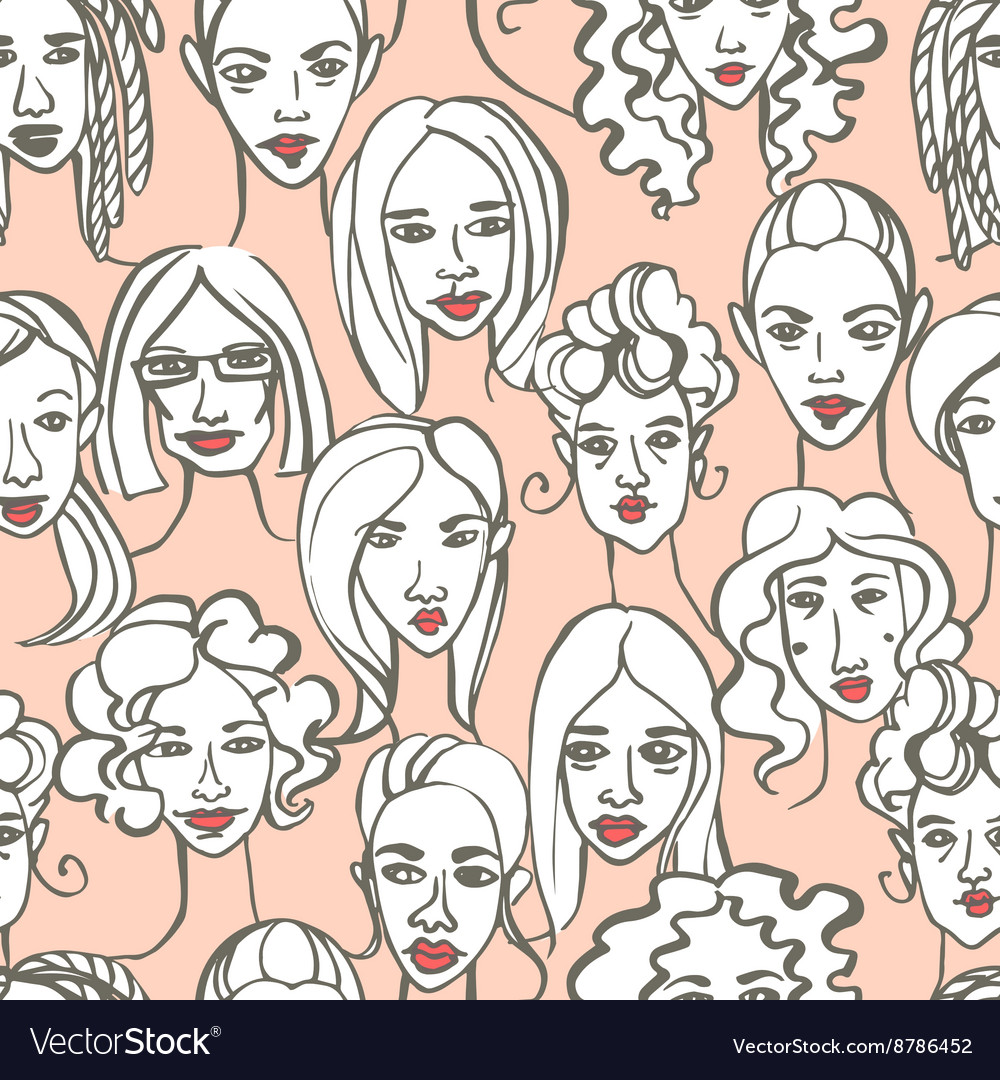Seamless pattern of female doodle hand drawn