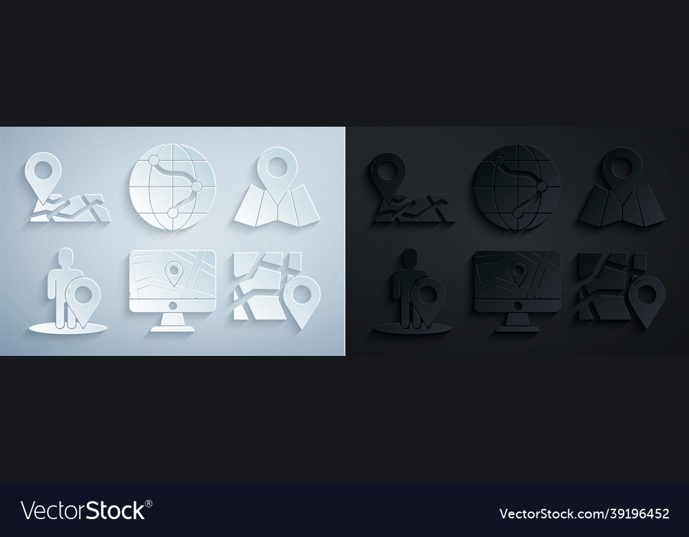 Set monitor and folded map with location vector image Set monitor and folded map with location