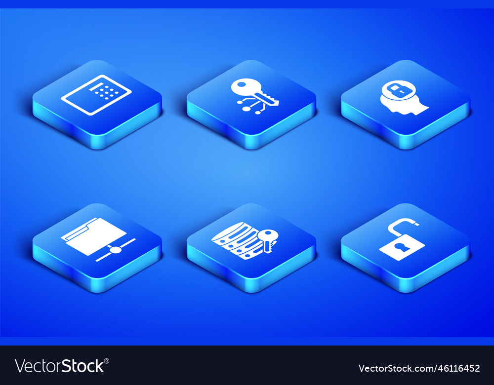 Set open padlock safe server security with key vector image Set open padlock safe server security with key
