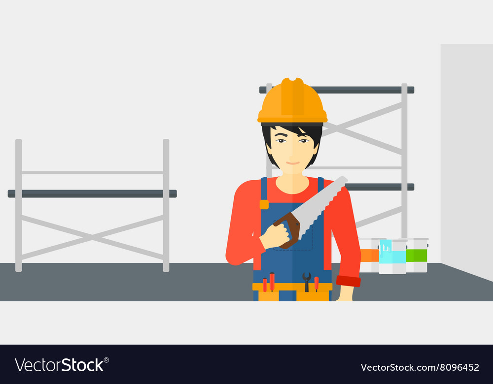 Smiling worker with saw