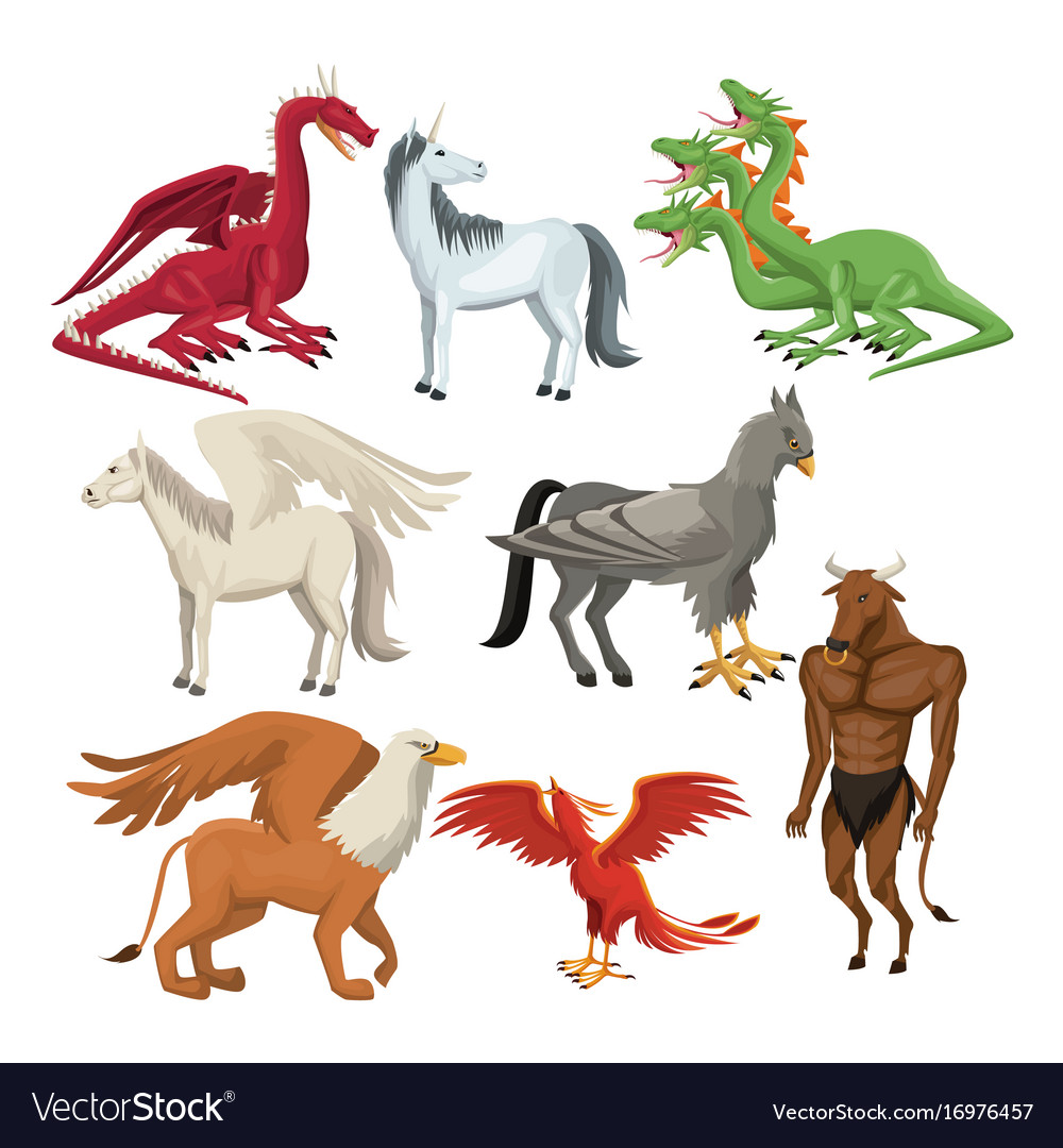 Colorful set animal greek mythological creatures Vector Image