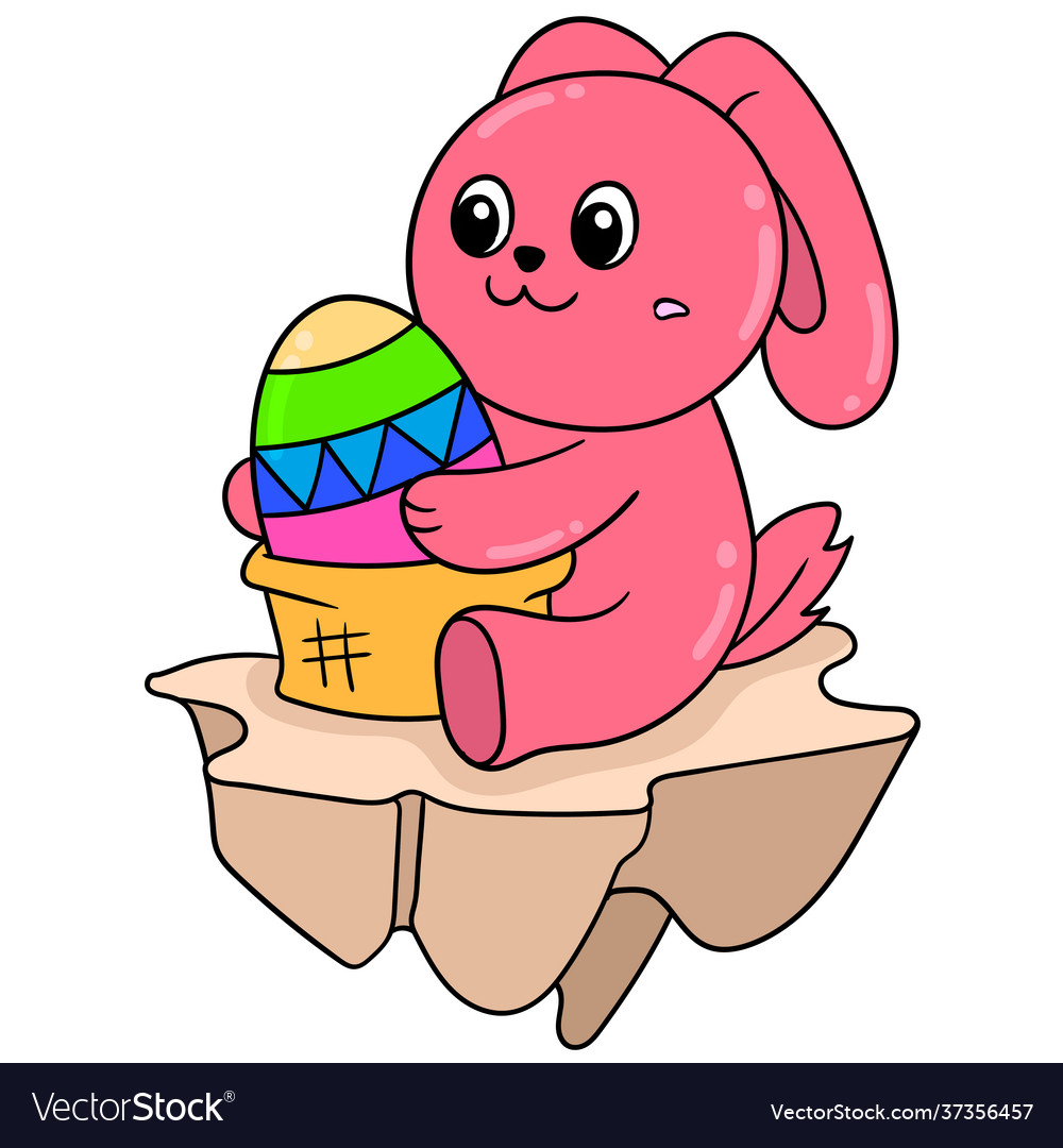 Cute red rabbit playing with easter eggs doodle