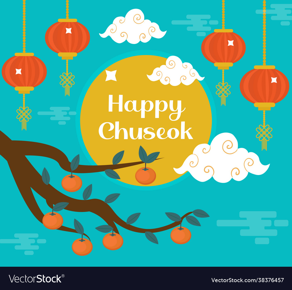 Happy chuseok mid autumn festival card poster