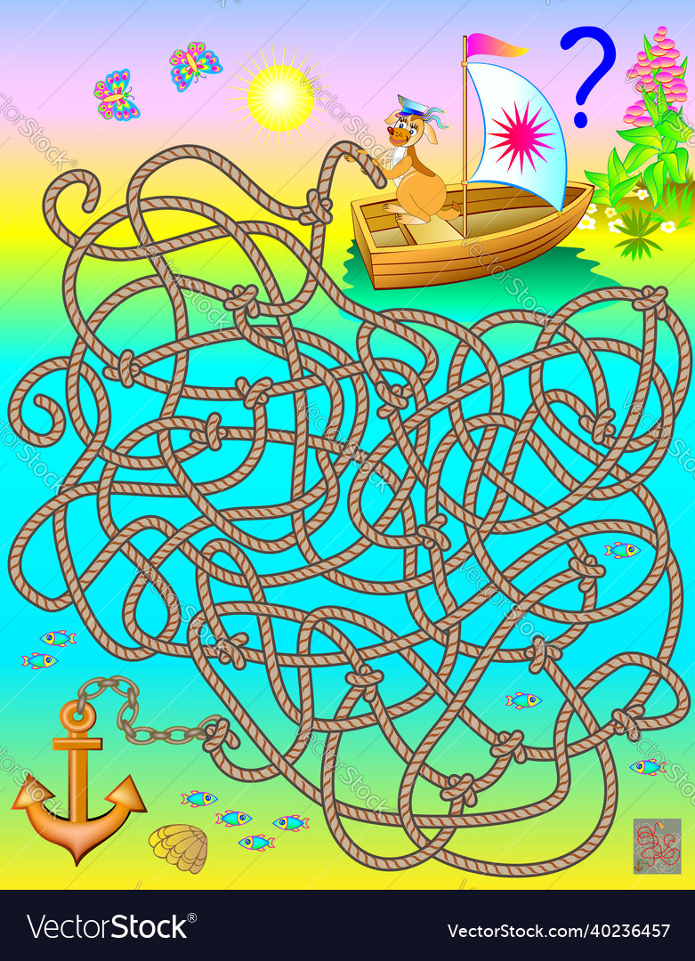 Logic puzzle game with labyrinth which rope vector image Logic puzzle game with labyrinth which rope