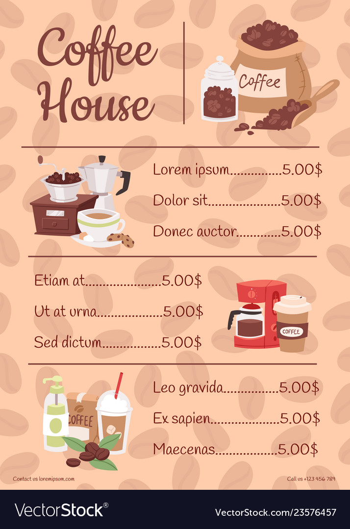 Menu for coffee house with price list Royalty Free Vector