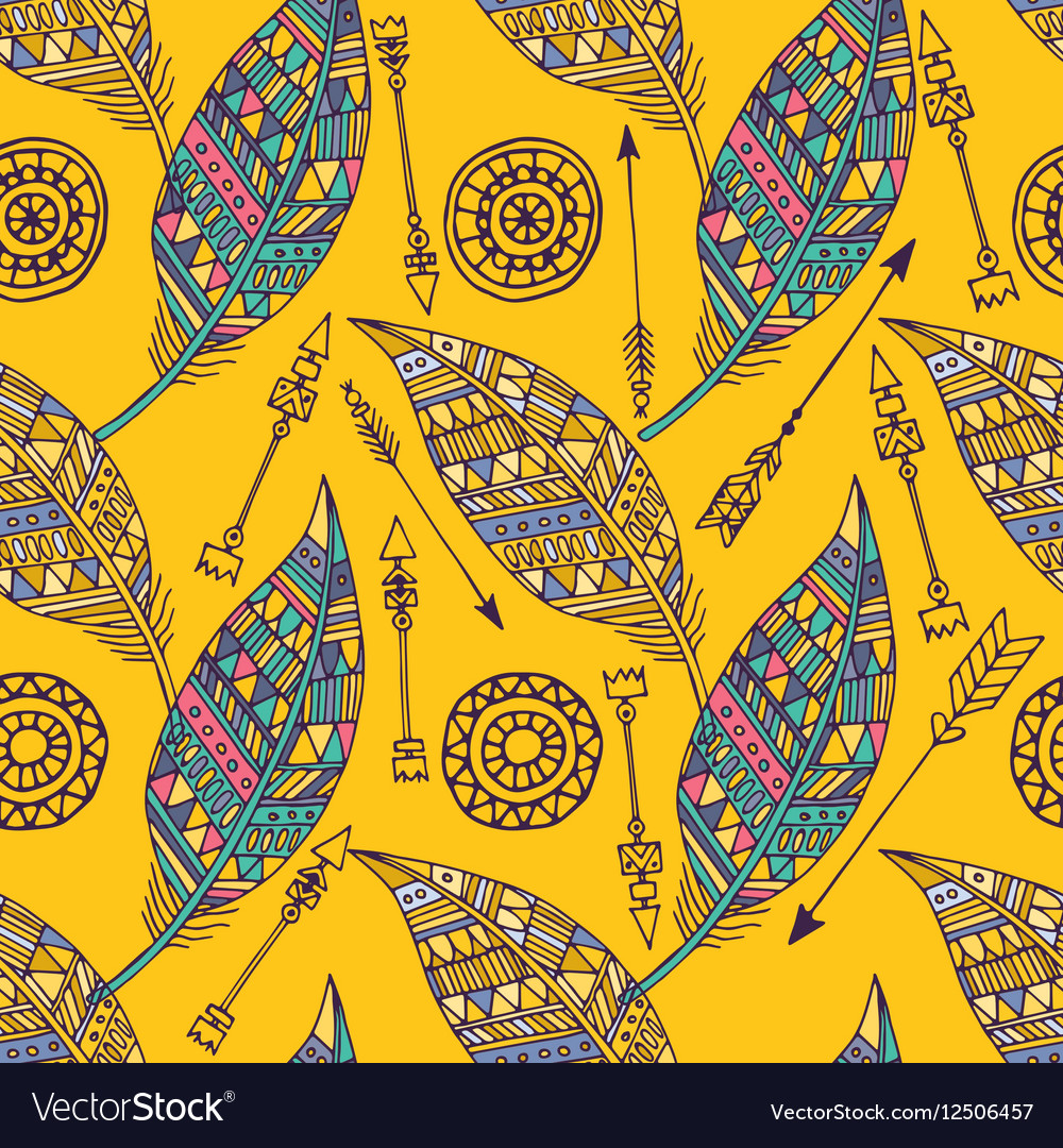 Seamless pattern with feather and arrows