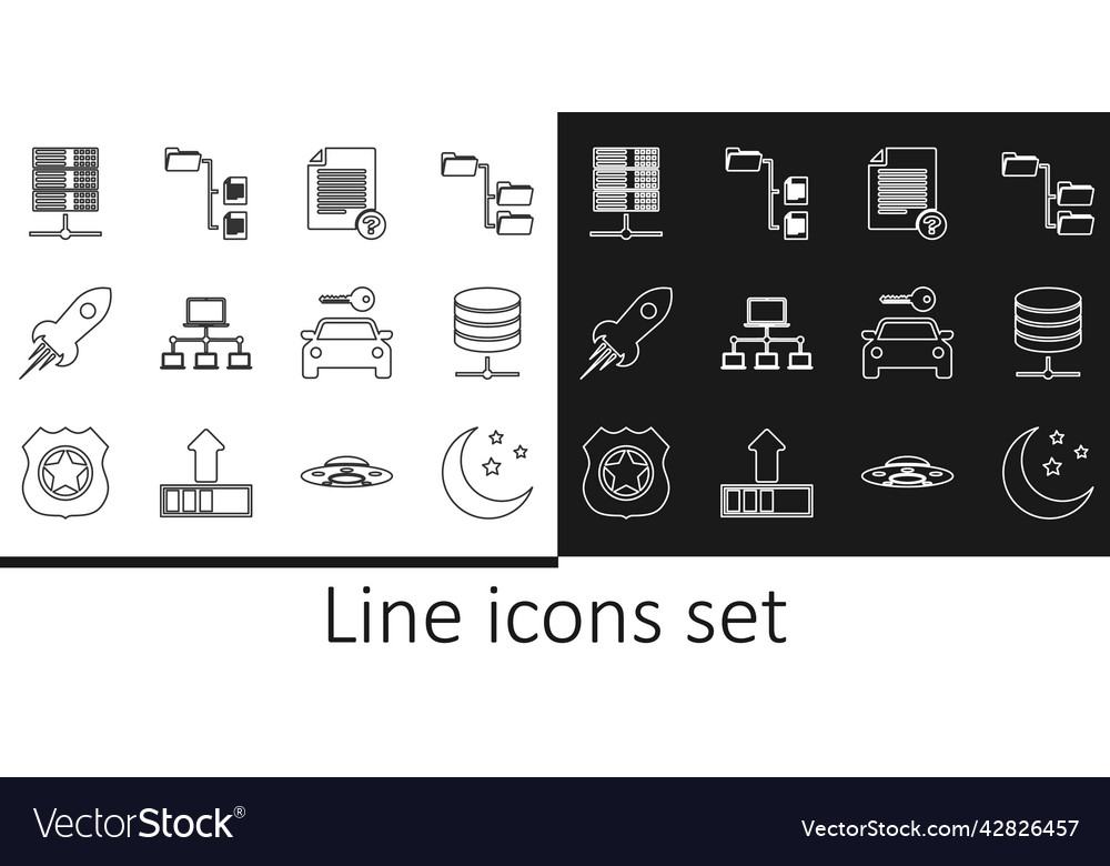 Set line moon and stars server data web hosting vector image Set line moon and stars server data web hosting
