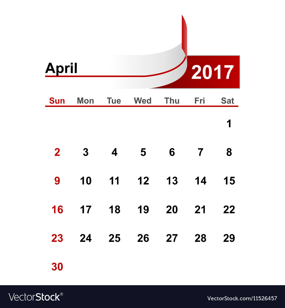 Simple calendar 2017 year april month Royalty Free Vector