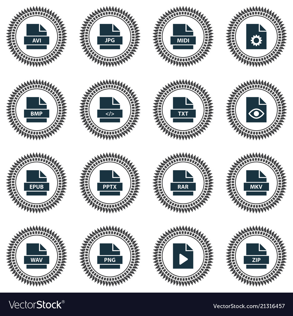 Types icons set with mkv organize rar and other