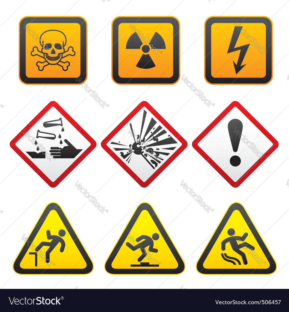 Warning symbols hazard signsfirst set Royalty Free Vector