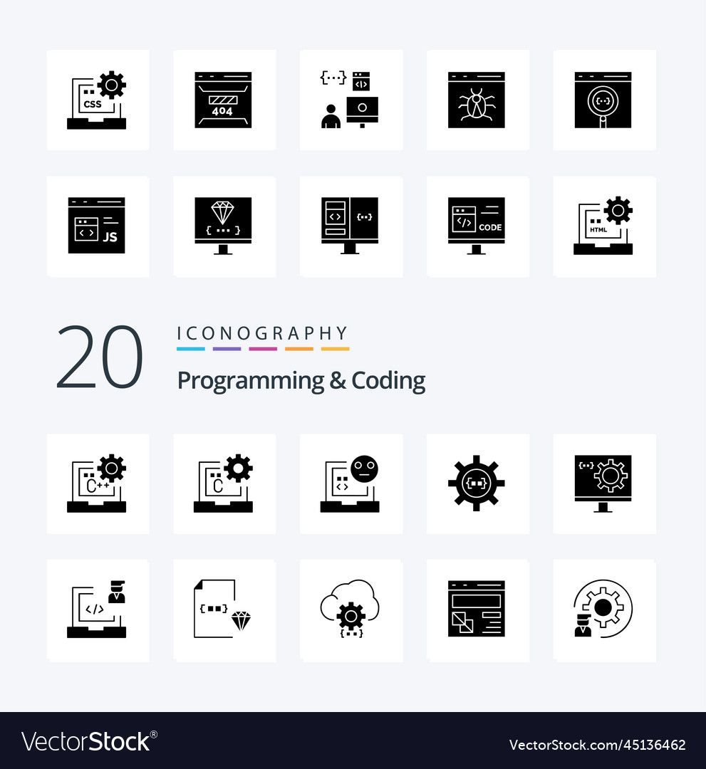 20 programming and coding solid glyph icon pack