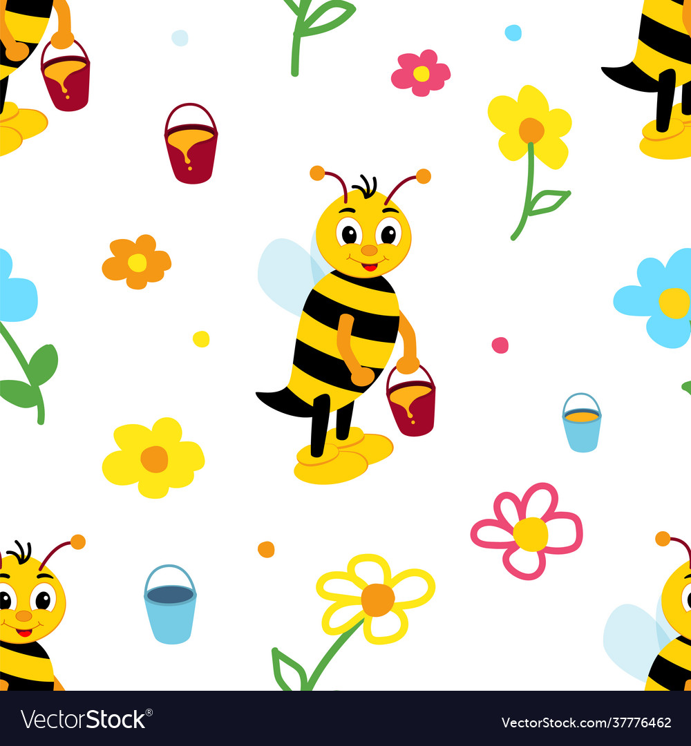 Children repeating pattern with cheerful bee Vector Image Children repeating pattern with cheerful bee